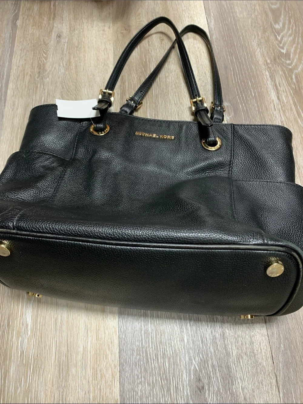 Michael Kors Black Leather Pebbled Tote with Gold Hardware